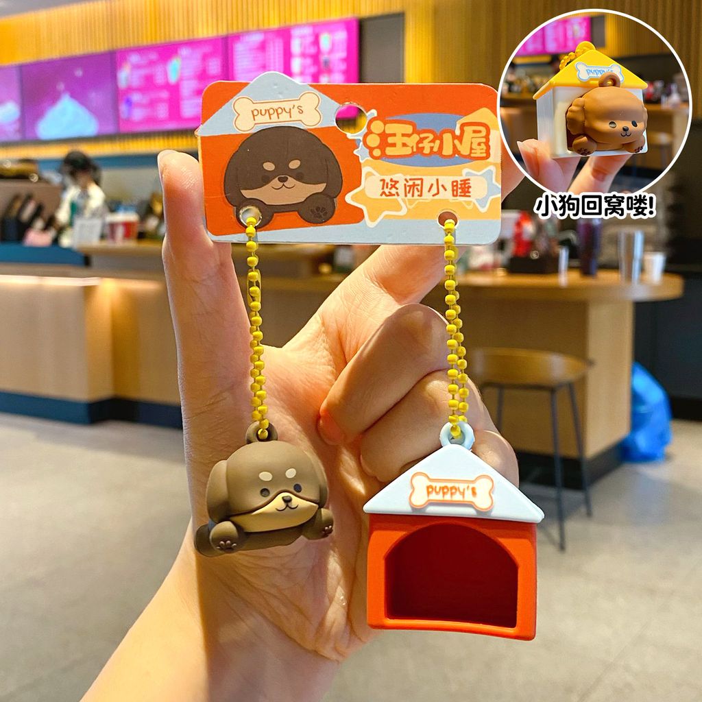 Cute Dachshund puppy house keychain charm