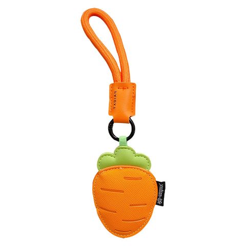 Carrot vegetable leather keychain charm on white background