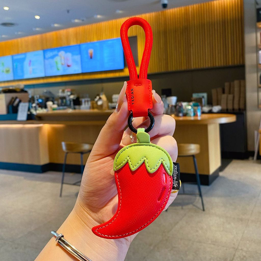 Chili pepper vegetable leather keychain charm