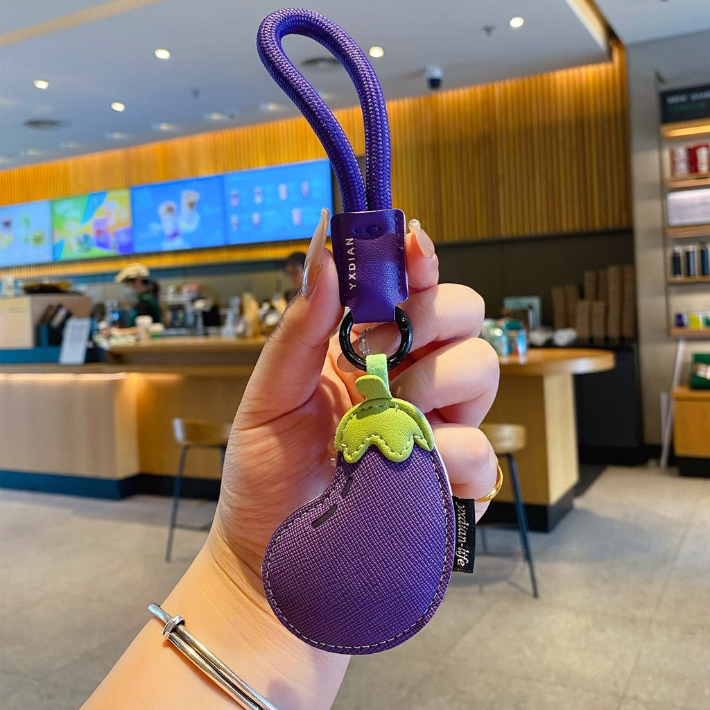 Eggplant vegetable leather keychain charm