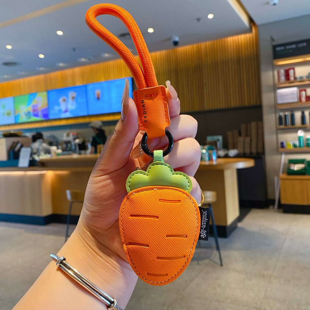 Carrot vegetable leather keychain charm
