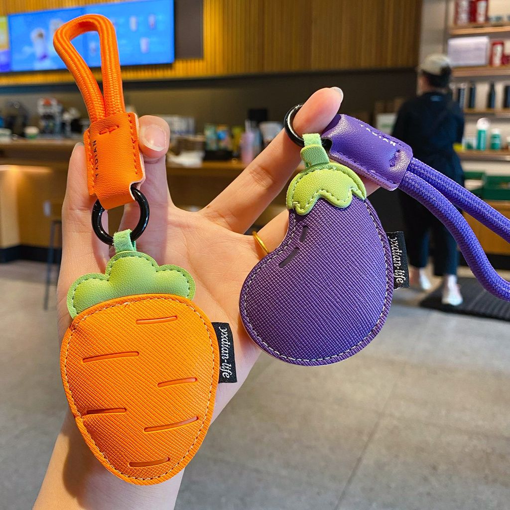 Carrot and eggplant vegetable leather keychain charms