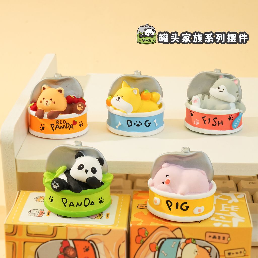 Cute canned food animal mini figurines featuring some of the available designs