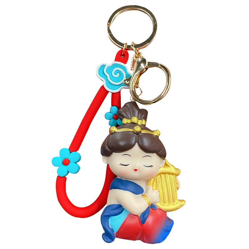 Dunhuang Flying Apsara keychain charm in konghou style on white background