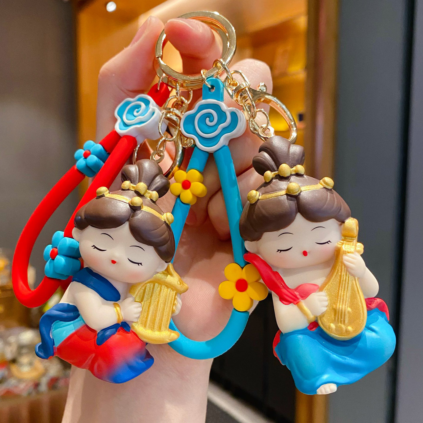 Dunhuang Flying Apsara keychain charms in konghou style and pipa style
