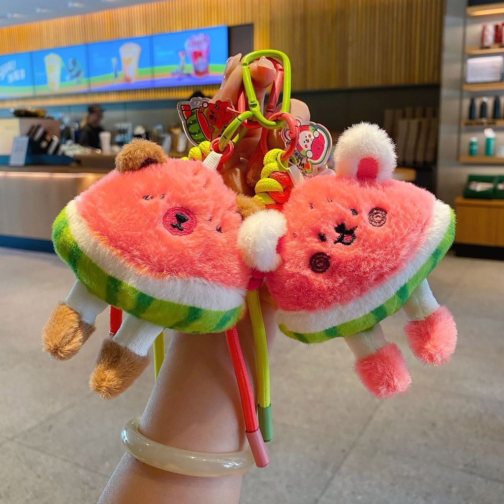 Cute watermelon capybara and rabbit plush keychain charms