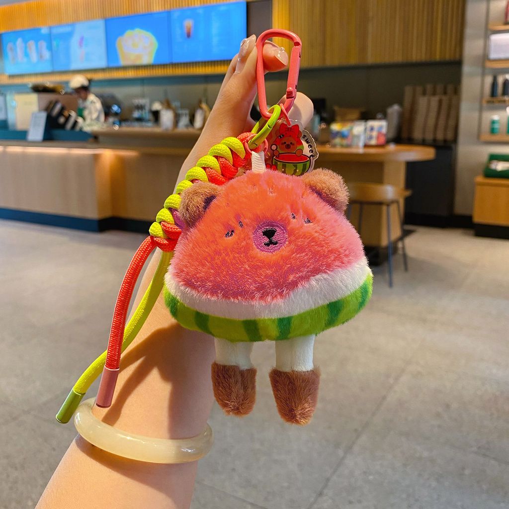 Cute watermelon capybara plush keychain charm