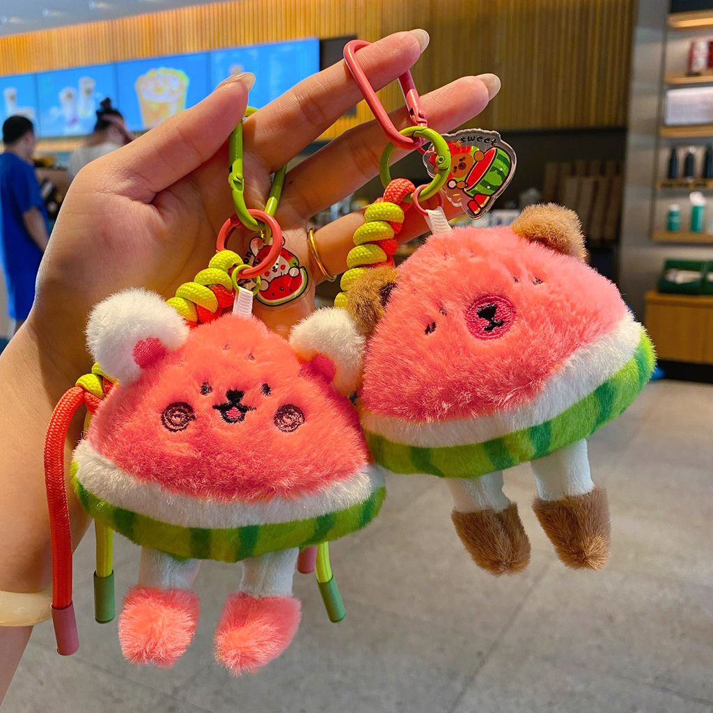 Cute watermelon rabbit and capybara plush keychain charms