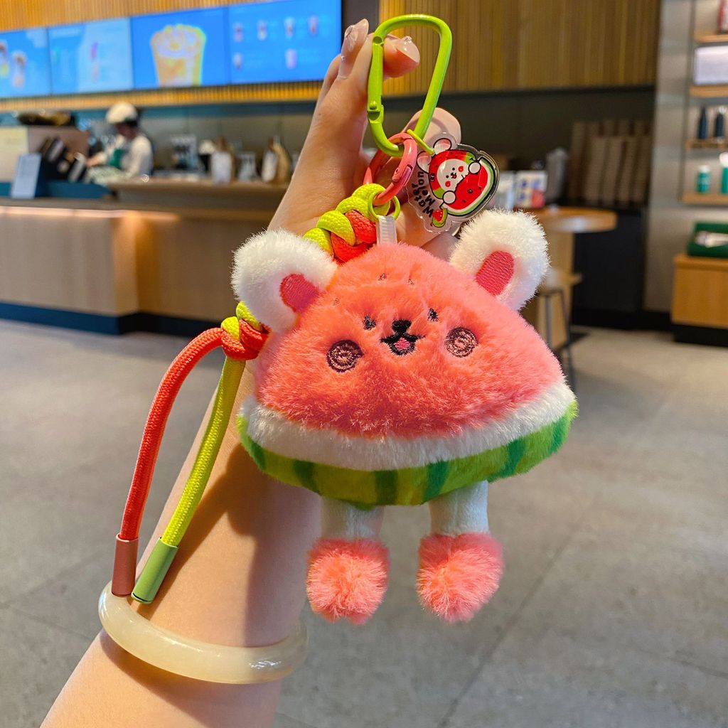 Cute watermelon rabbit plush keychain charm