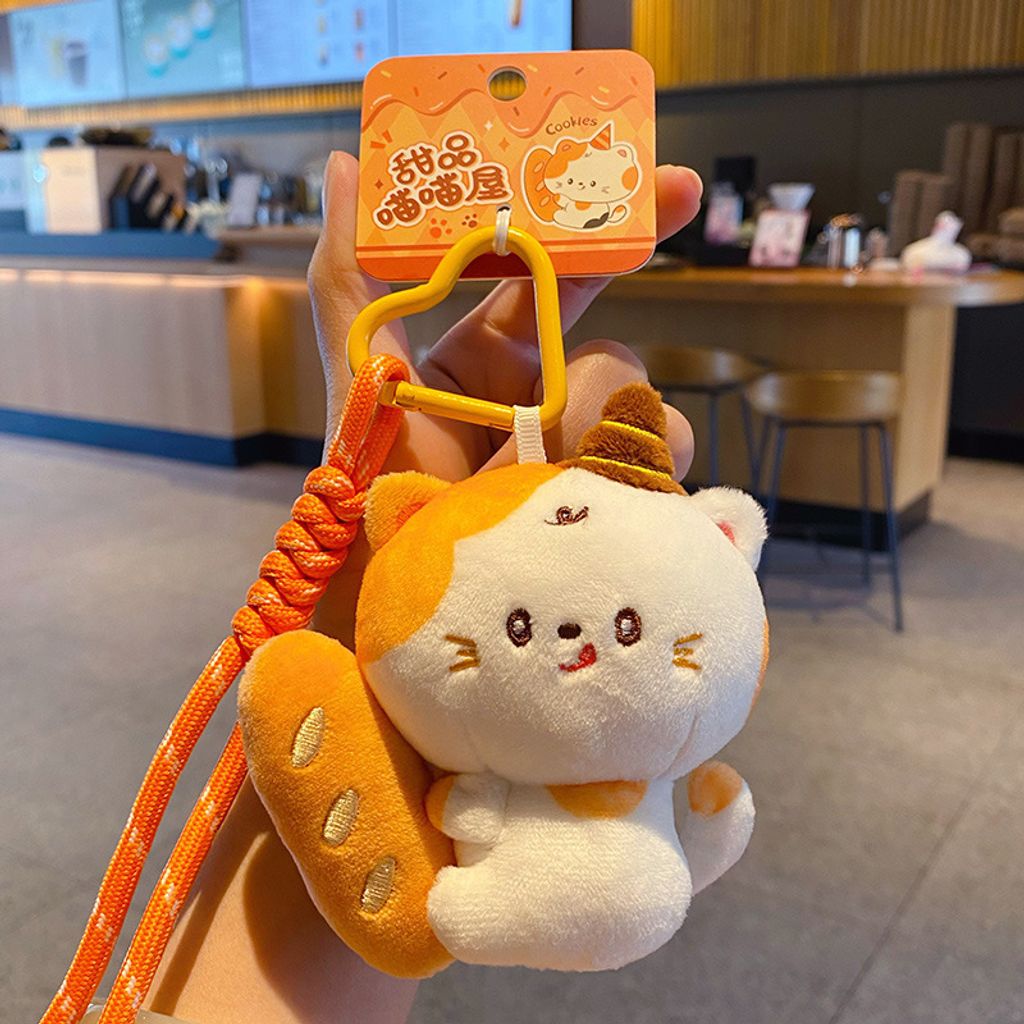Baguette cat plush keychain charm