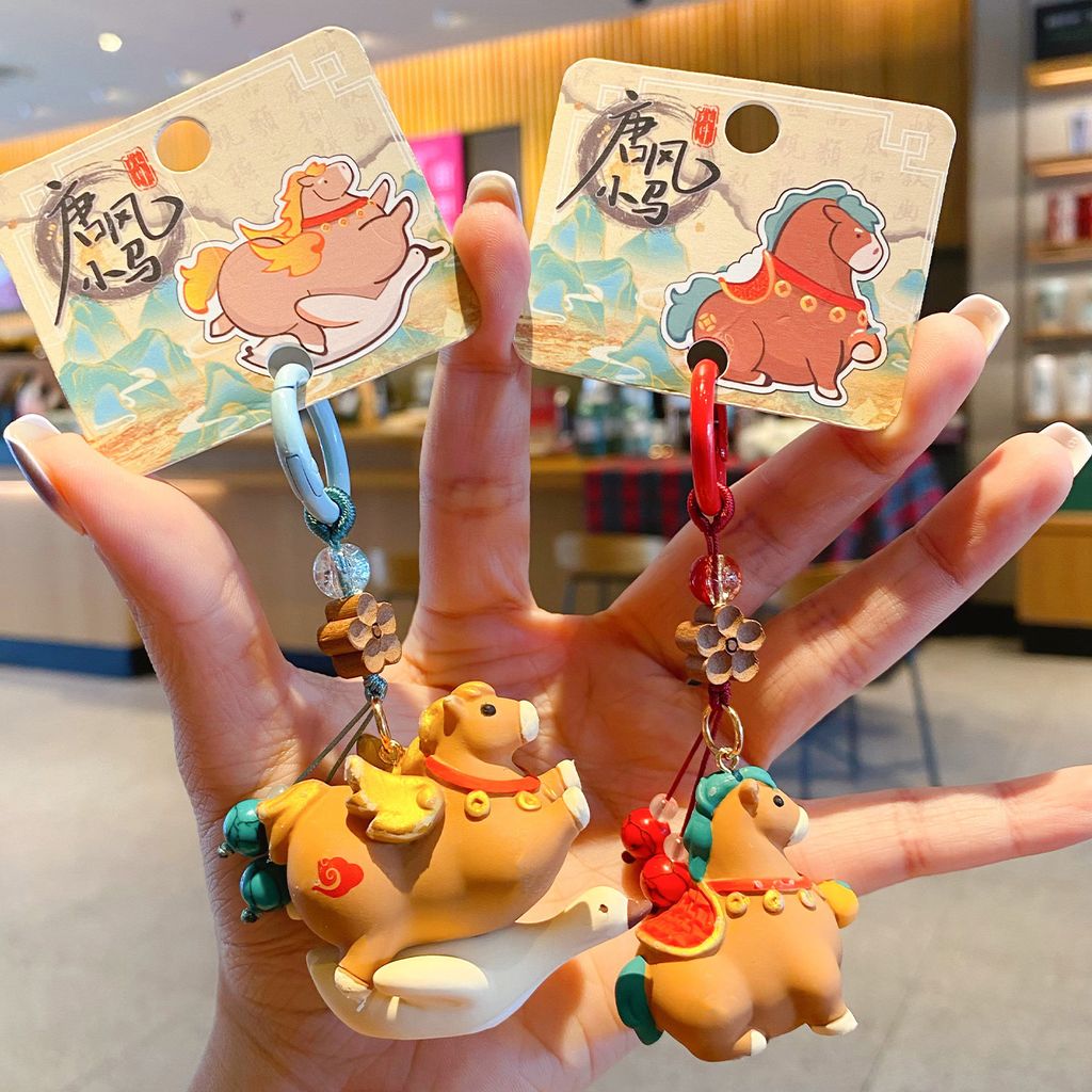 Tang-style cute flying goose pony and instant success pony keychain charms