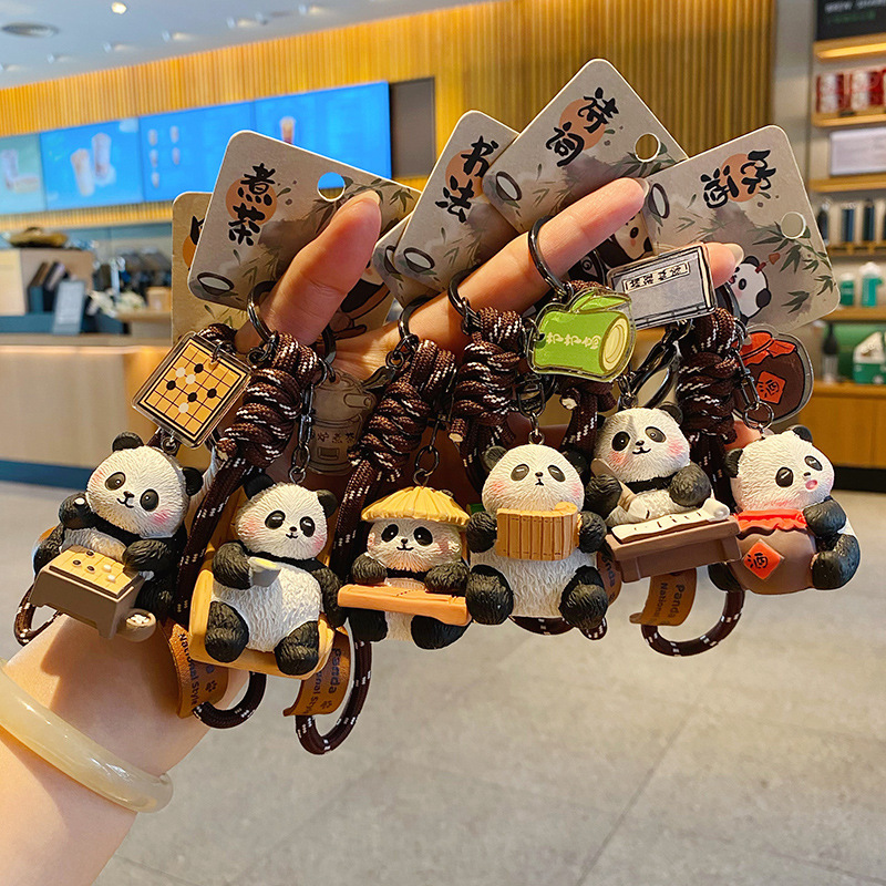 Cute panda refined arts keychain charms featuring all six designs