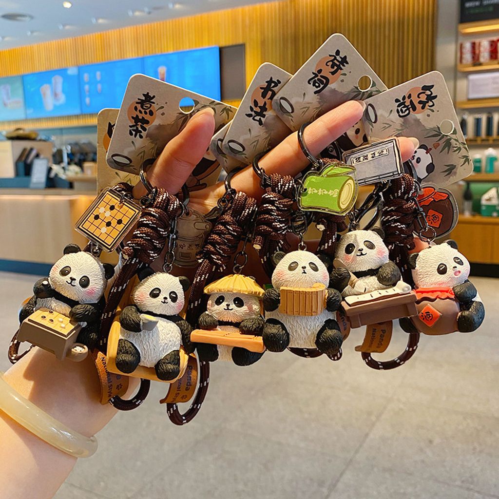 Cute panda refined arts keychain charms featuring all six designs