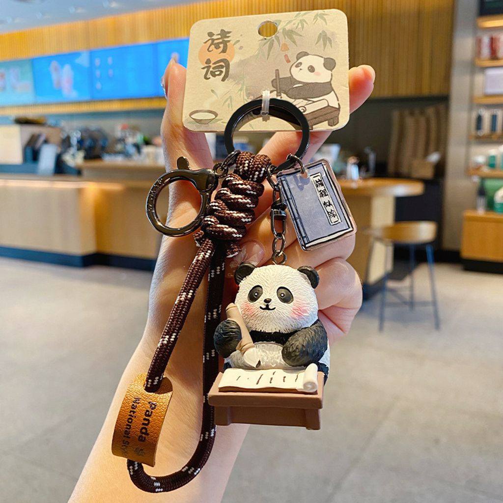 Poetry panda keychain charm with traditional refined arts design
