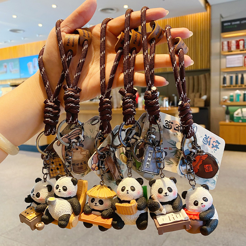 Cute panda refined arts keychain charms featuring all six designs