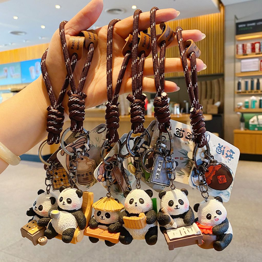 Cute panda refined arts keychain charms featuring all six designs