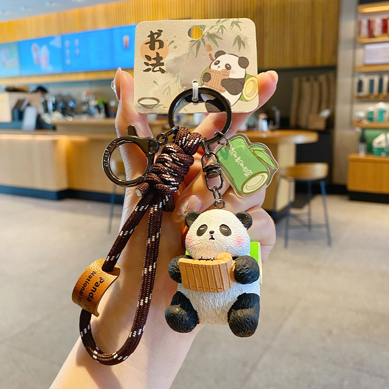 Calligraphy panda keychain charm with traditional refined arts design