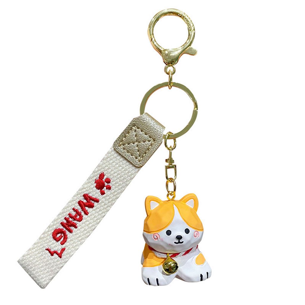 Corgi keychain charm in wood carving style