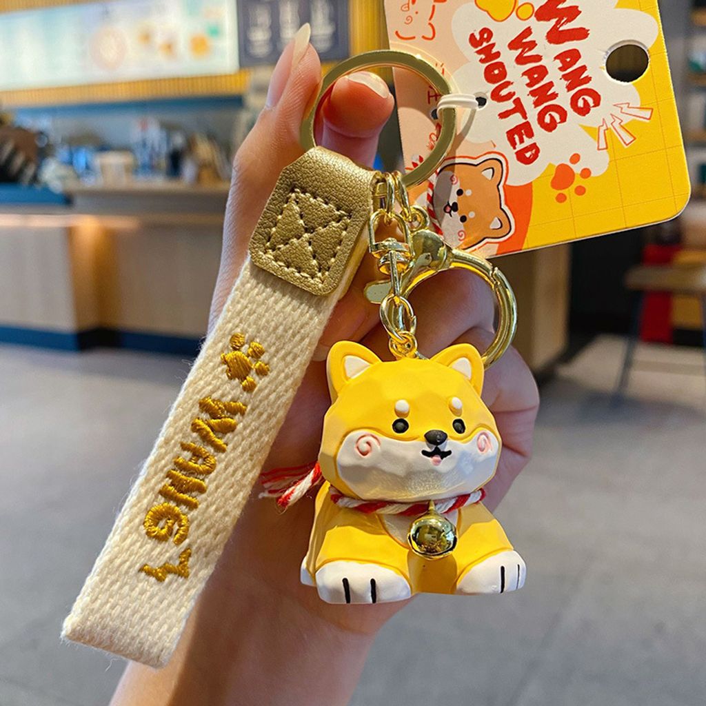 Shiba Inu keychain charm in wood carving style