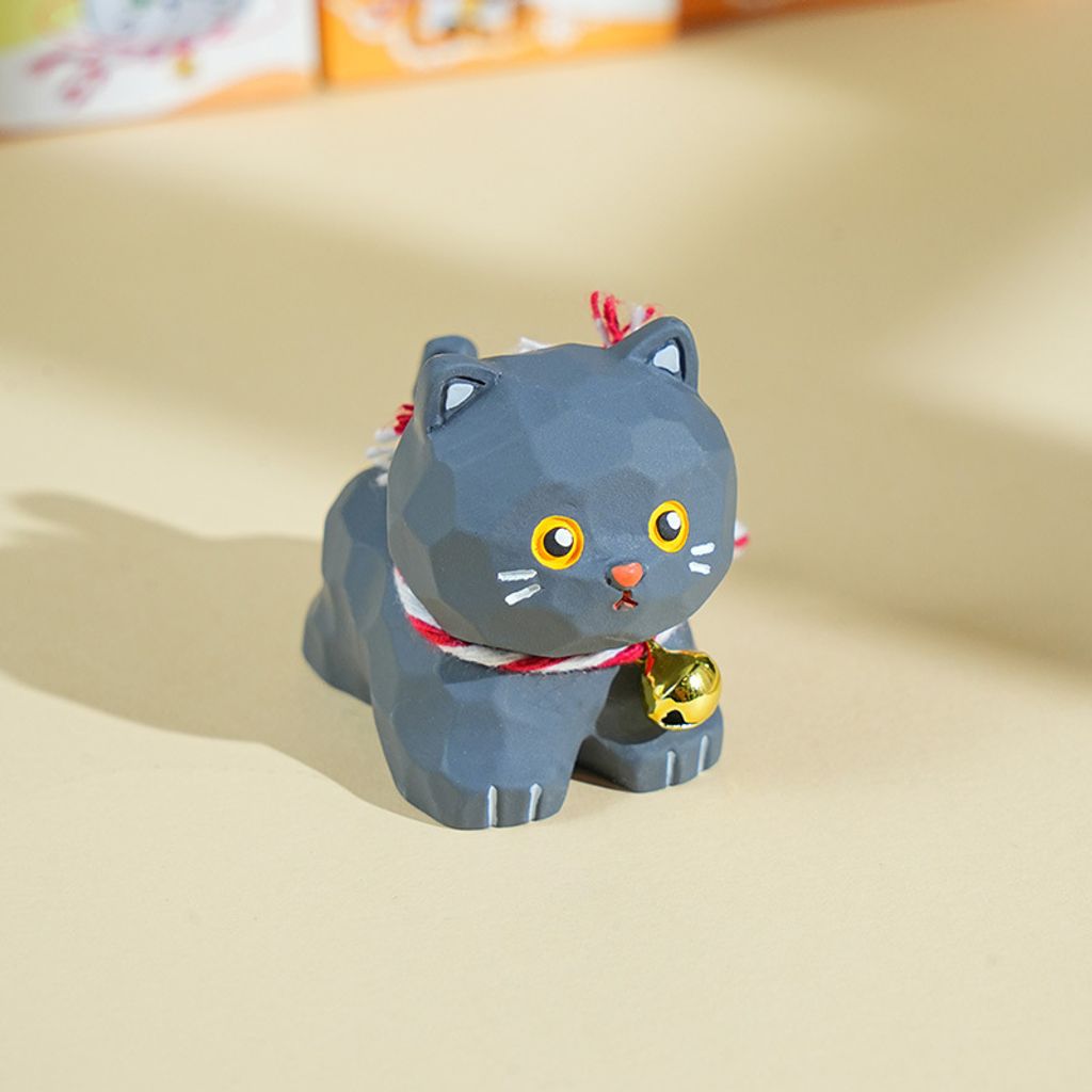 Black cat mini figurine in wood-carving style