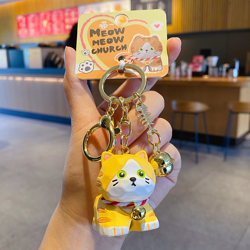Orange tabby cat keychain charm