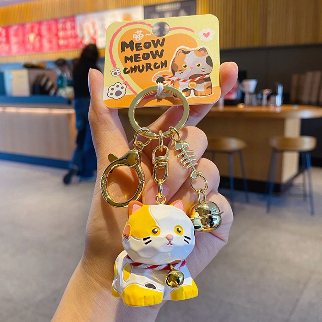 Calico cat keychain charm