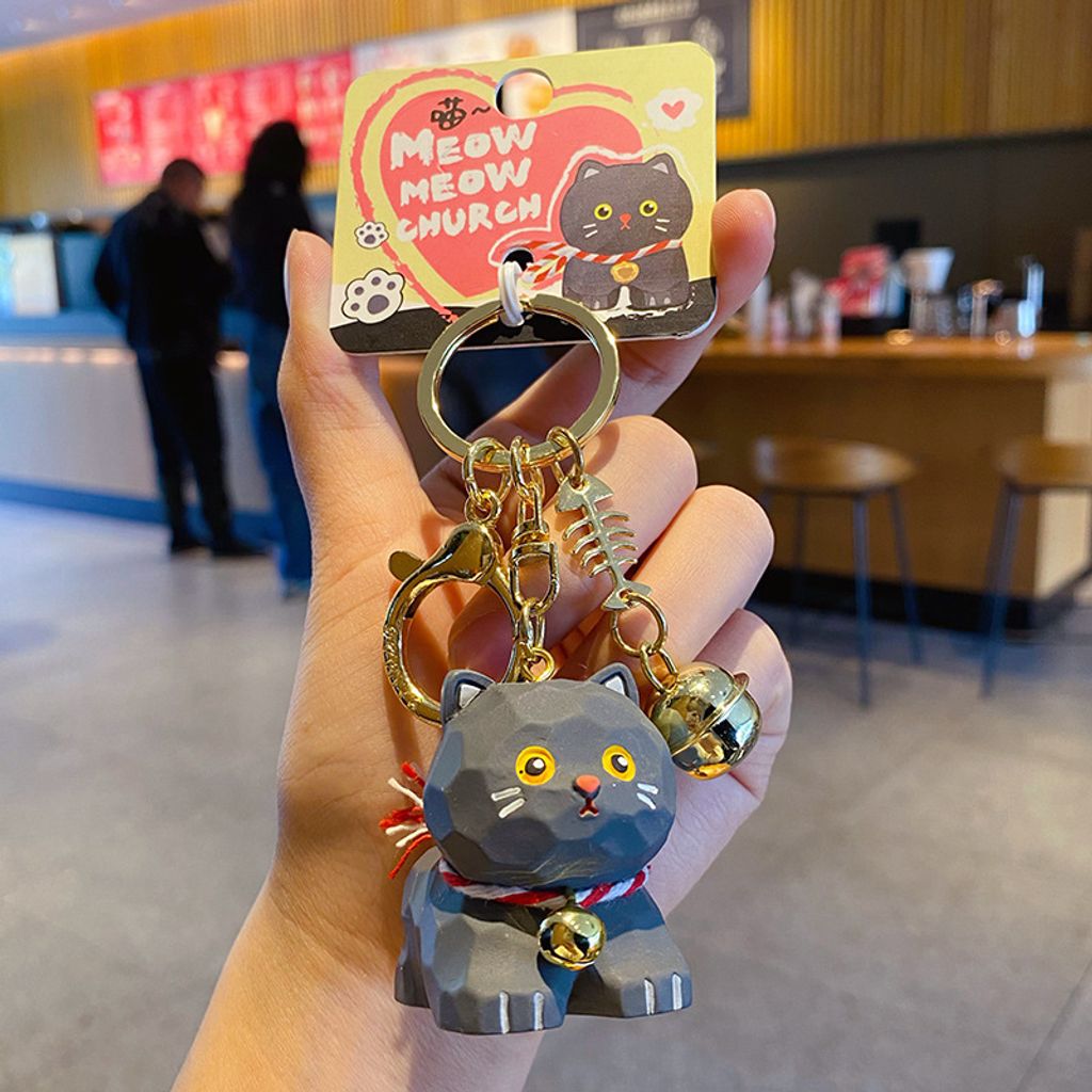 Black cat keychain charm