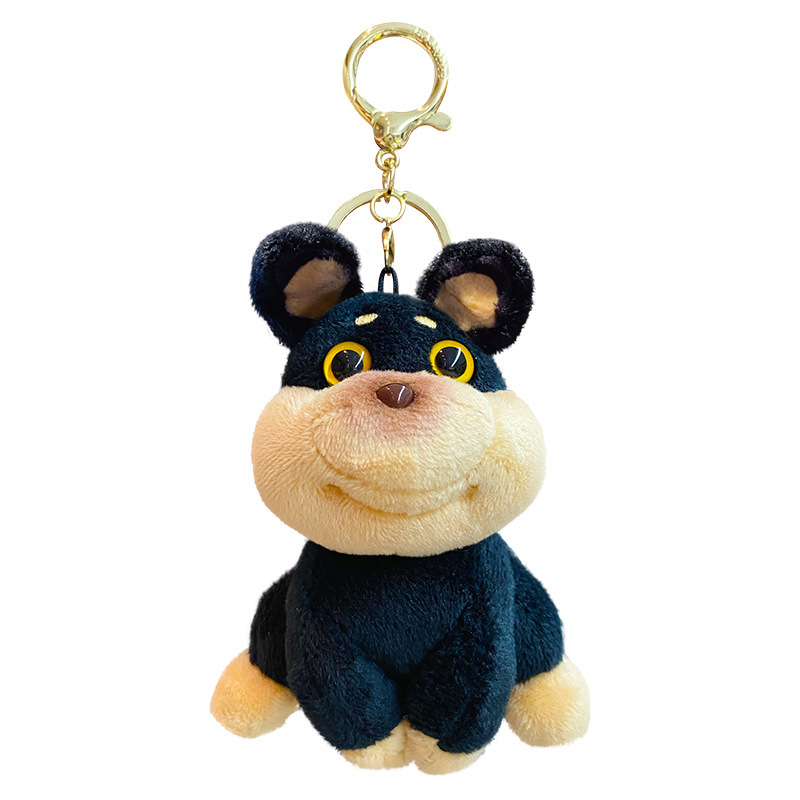 Bee dog plush keychain charm on white background