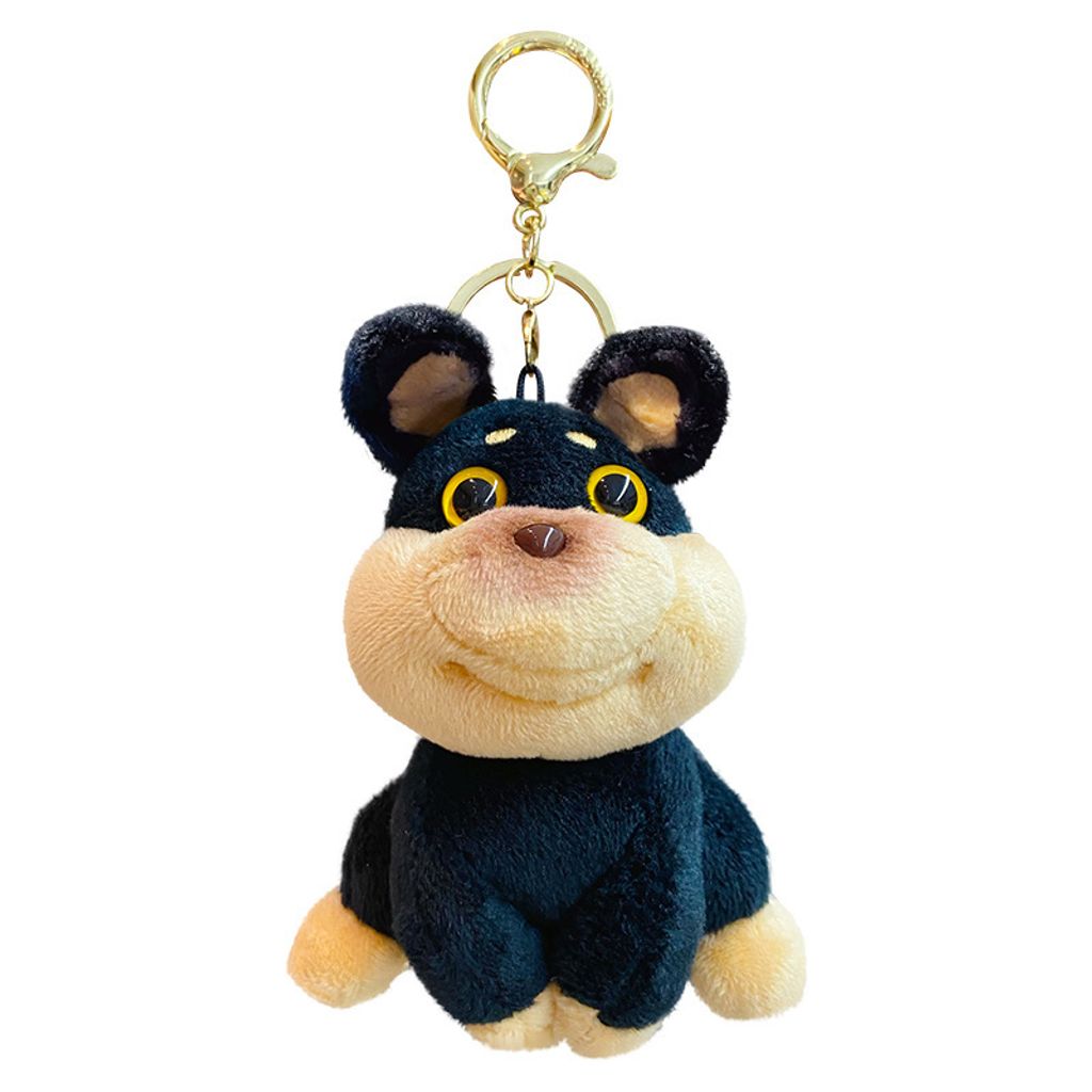 Bee dog plush keychain charm on white background