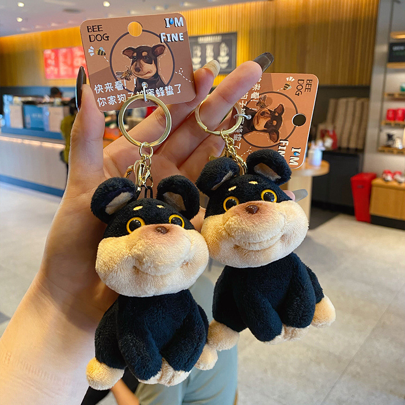 Bee dog plush keychain charms