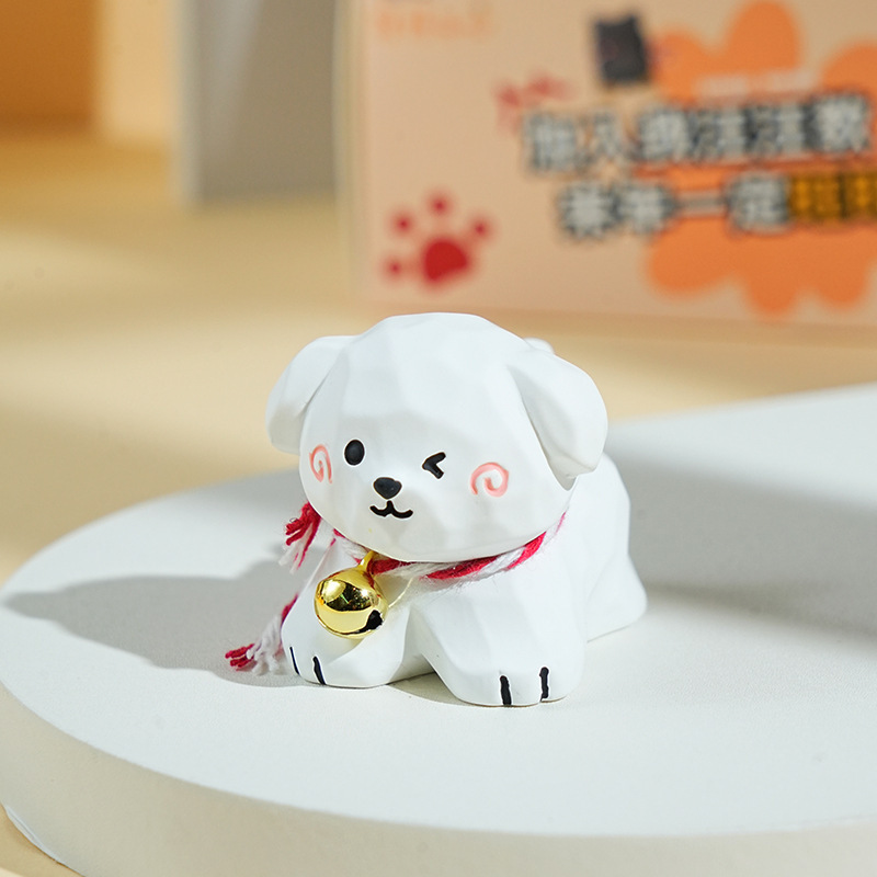 Poodle puppy mini figurine in wood carving style