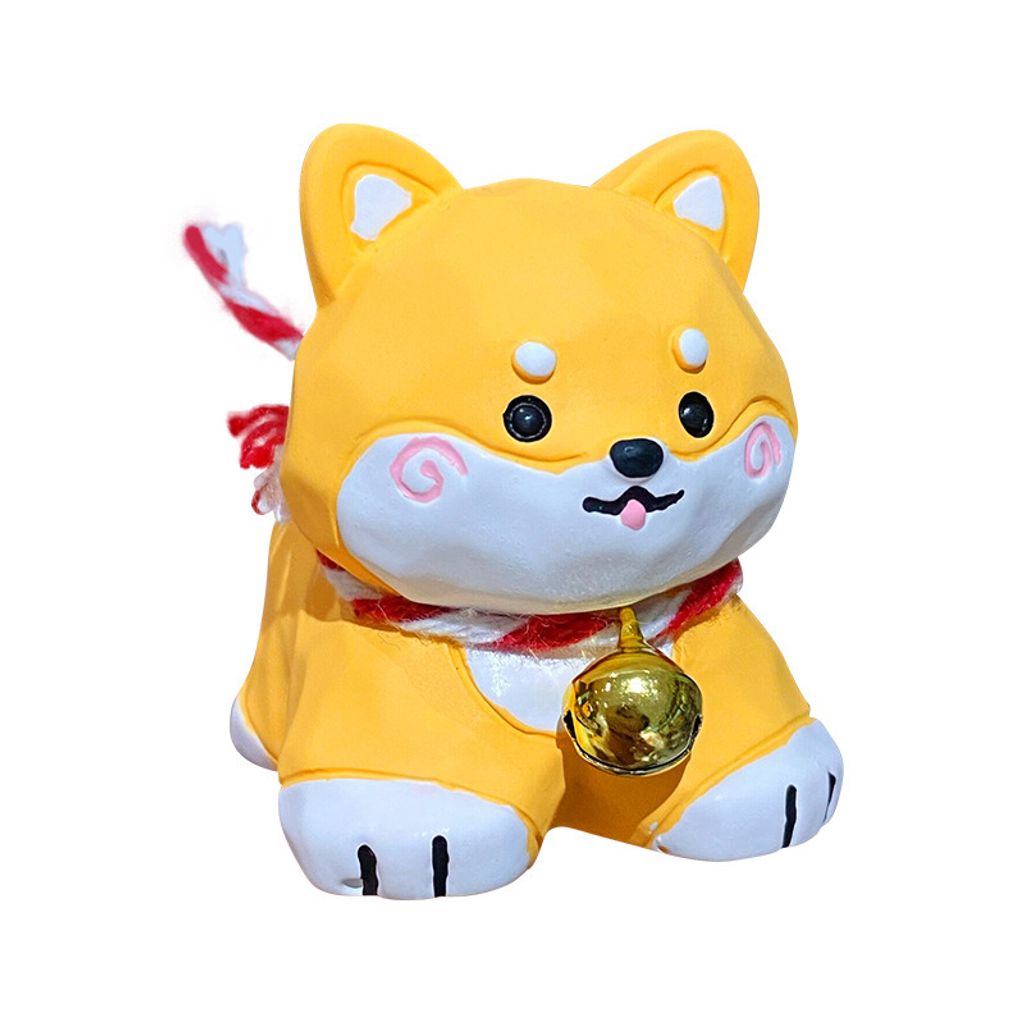 Shiba Inu mini figurine in wood carving style on white background