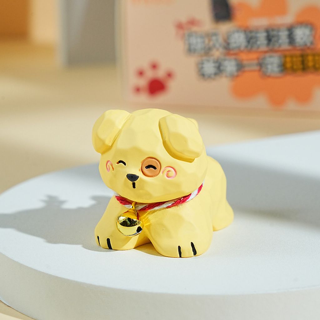 Yellow puppy mini figurine in wood carving style