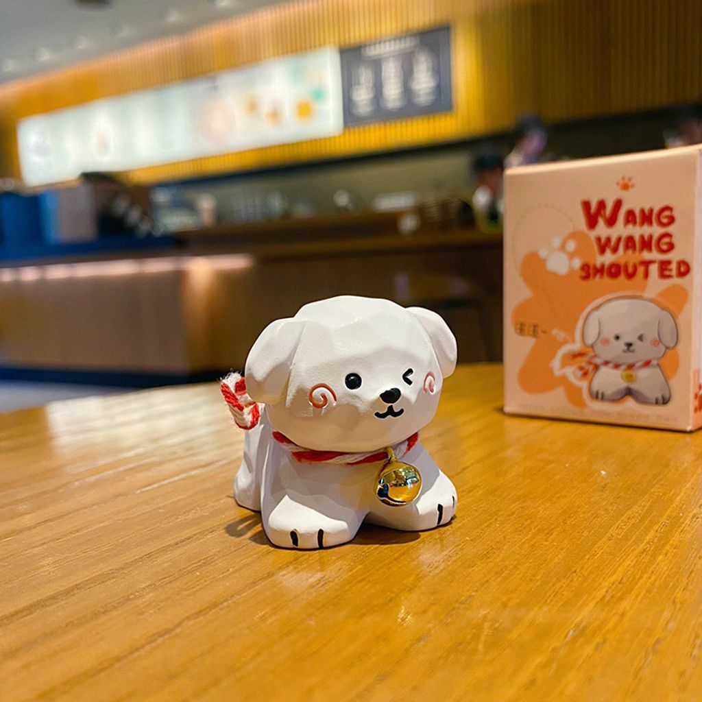 Poodle puppy mini figurine in wood carving style