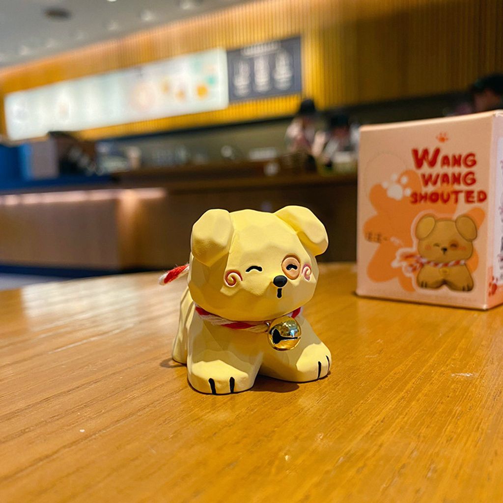 Yellow puppy mini figurine in wood carving style