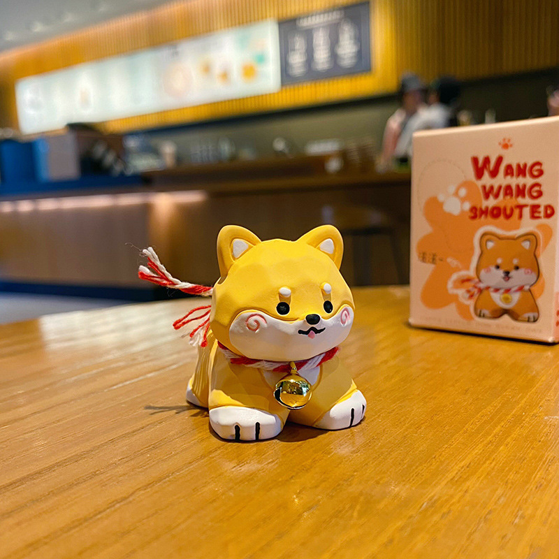 Shiba Inu mini figurine in wood carving style