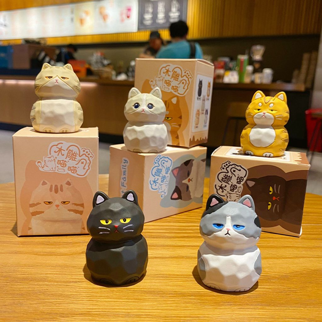 Cute cat family mini figurines featuring all five designs