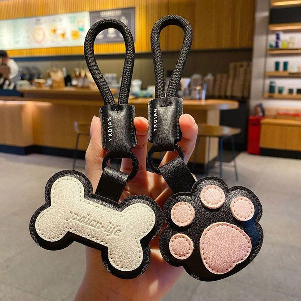 Cute paw and pone leather keychain charms