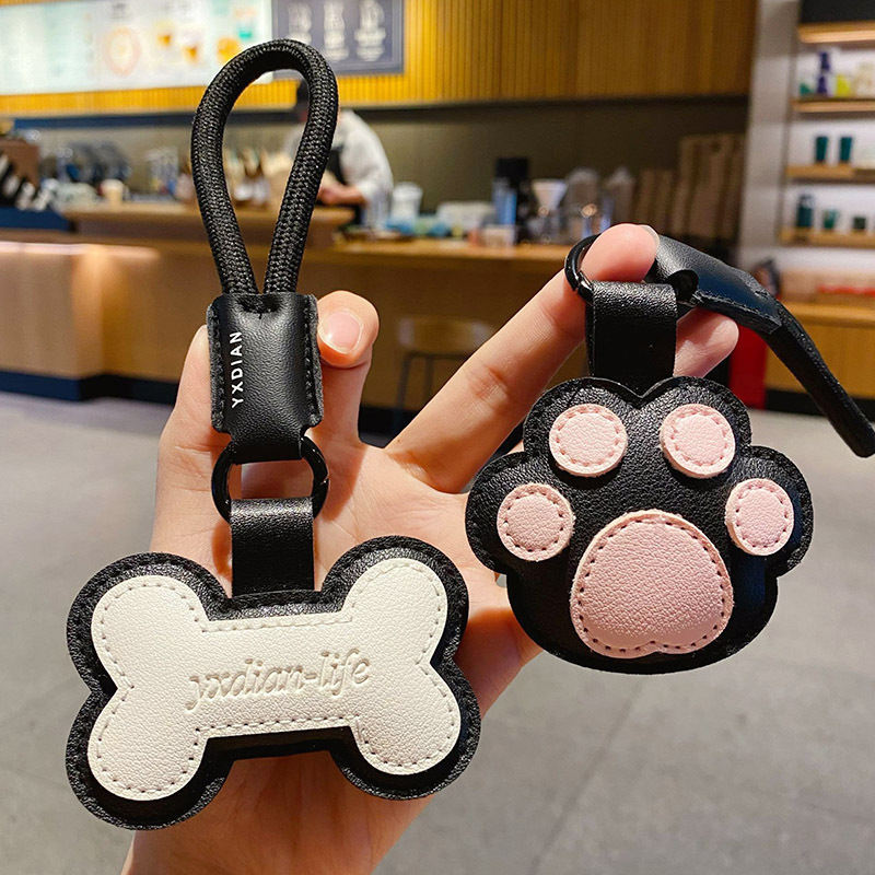 Cute paw and pone leather keychain charms