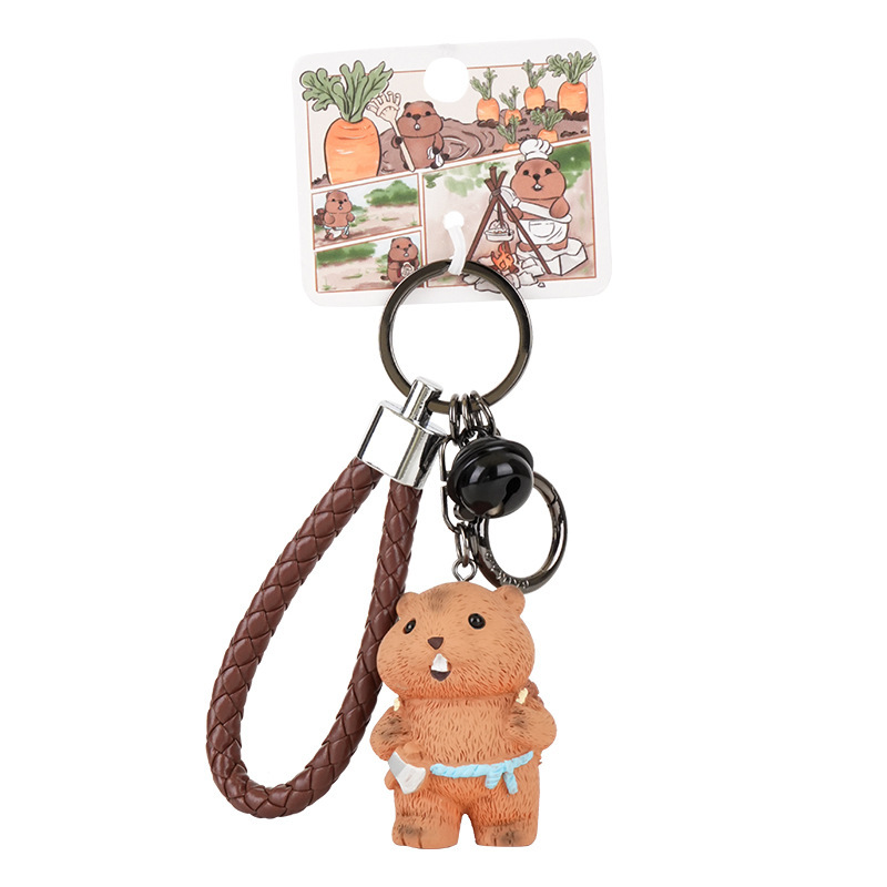 Little woodcutter groundhog keychain charm on white background