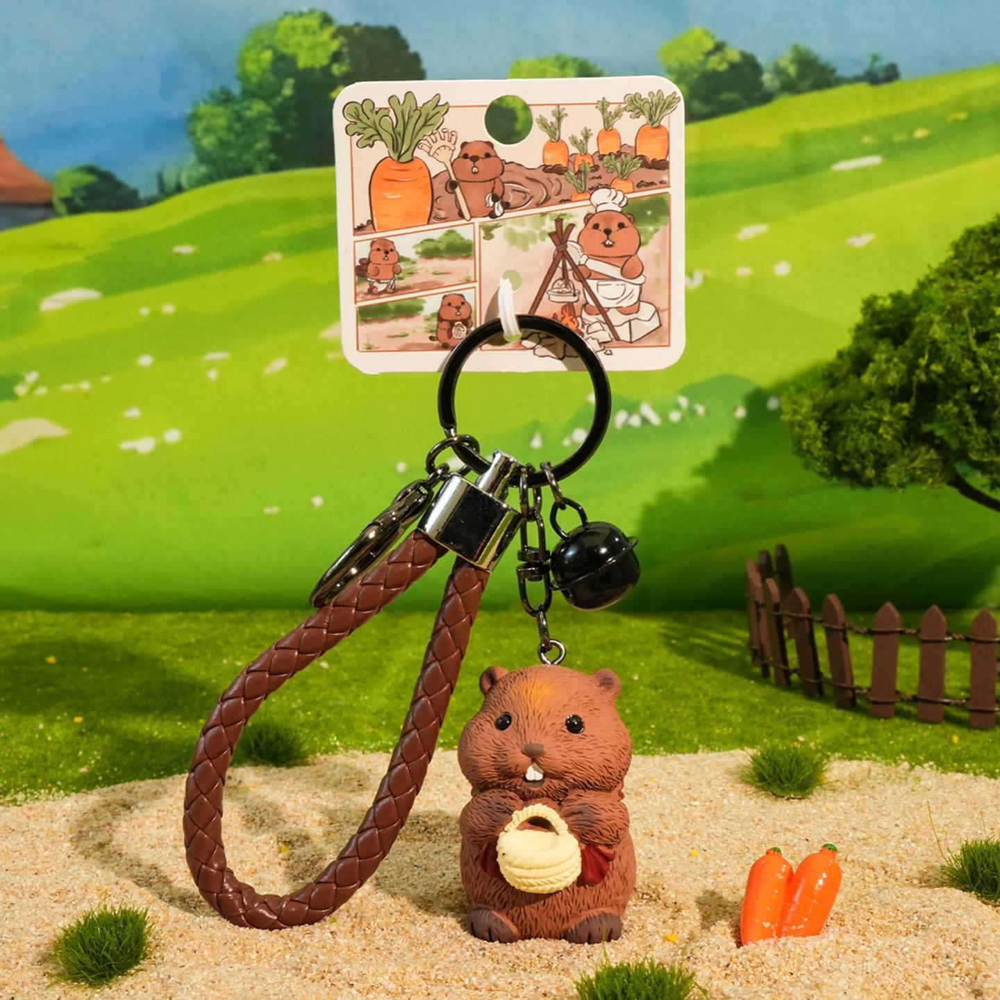 Little harvester groundhog keychain charm