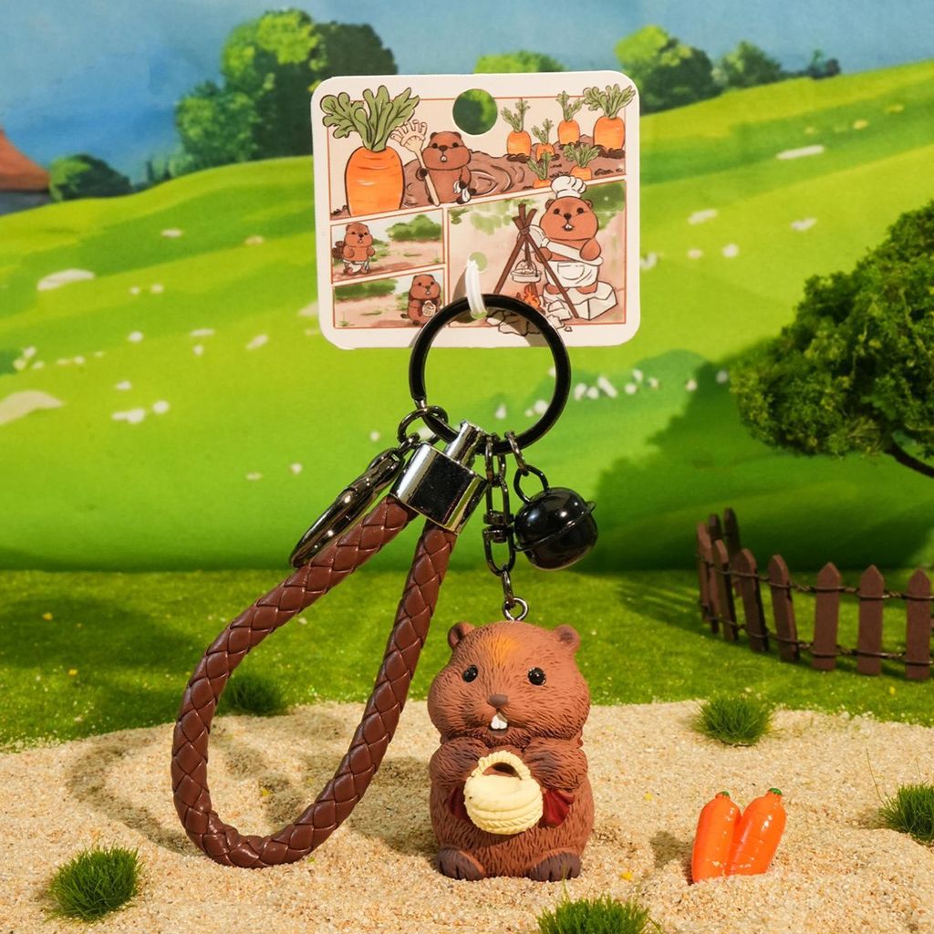 Little harvester groundhog keychain charm