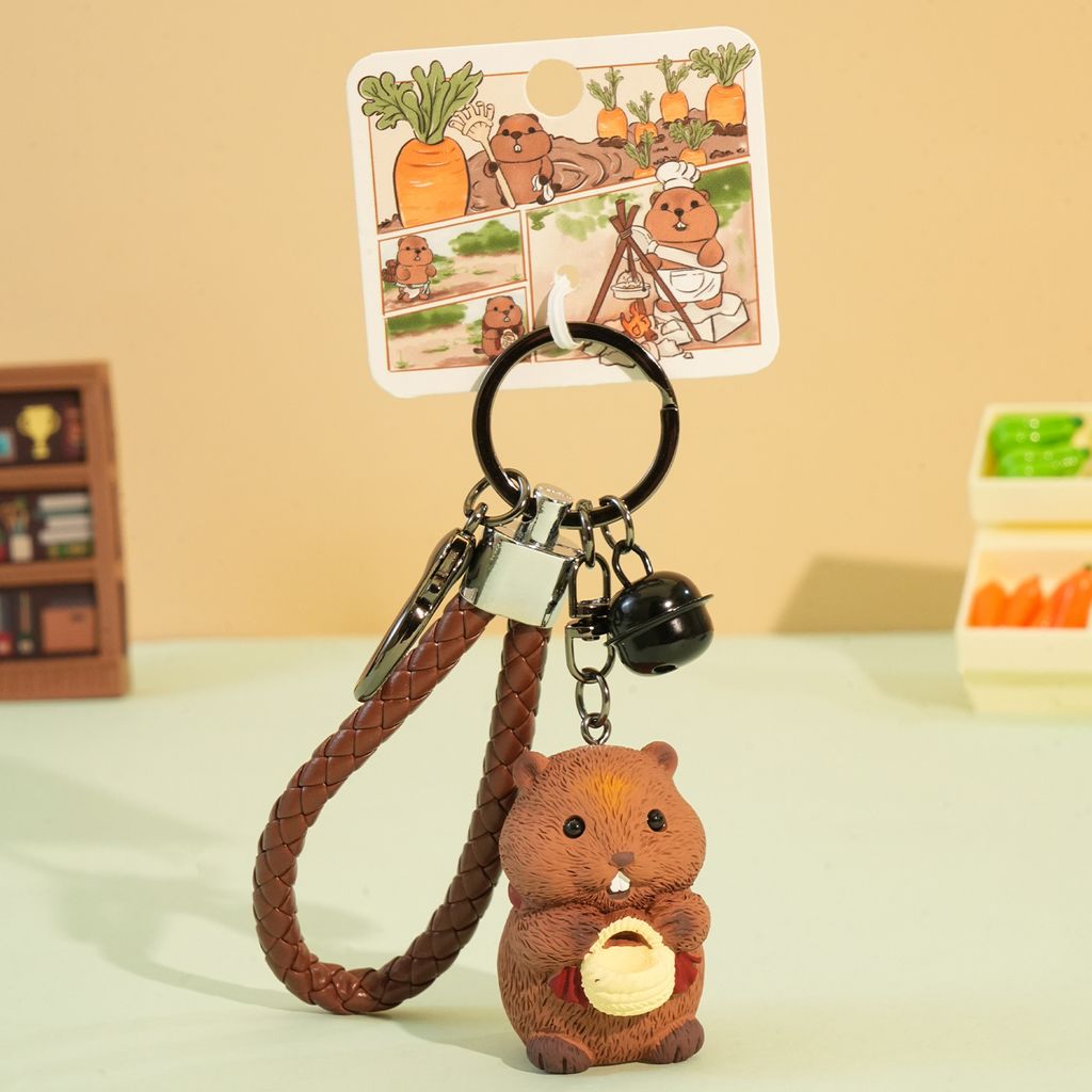 Little harvester groundhog keychain charm