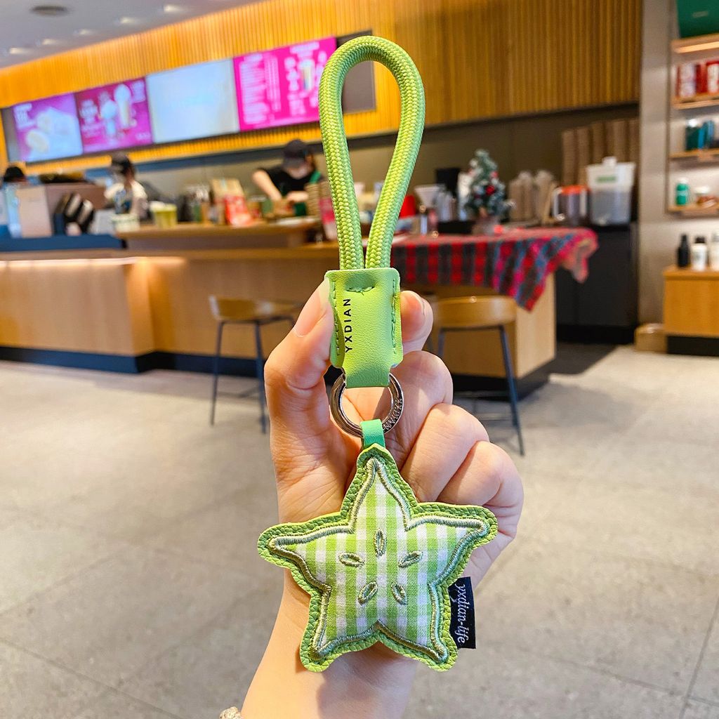 Starfruit gingham leather keychain charm