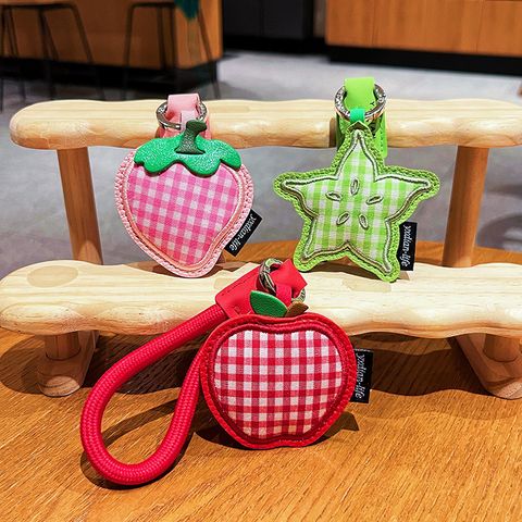 Apple, strawberry and starfruit gingham leather keychain charms
