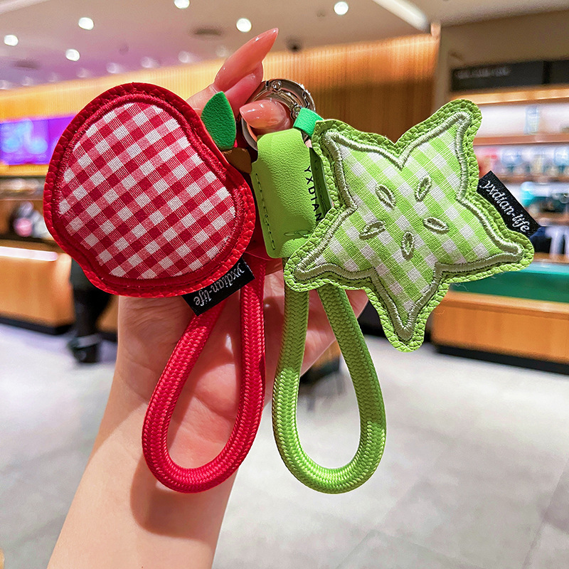 Apple and starfruit gingham leather keychain charms