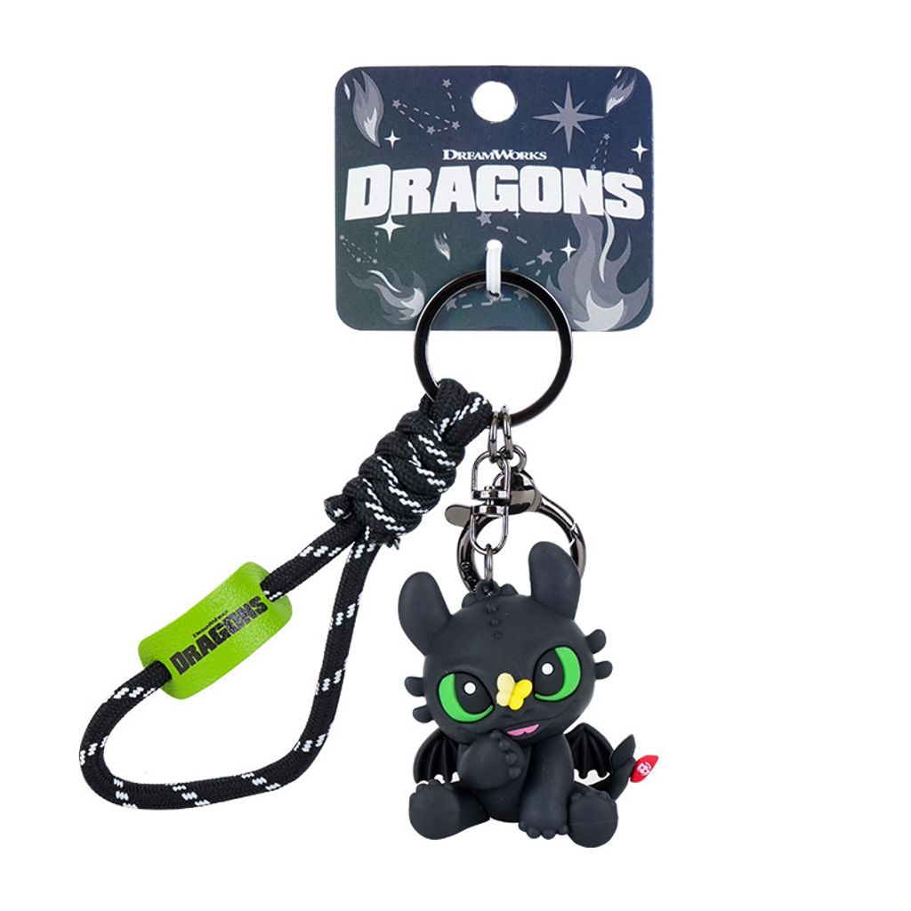 Toothless with butterfly 3D keychain charm hanging on a white background