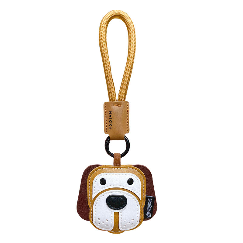 Beagle leather dog keychain charm on white background