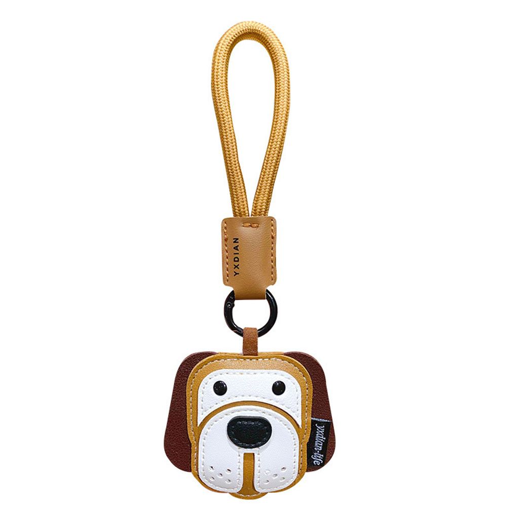 Beagle leather dog keychain charm on white background