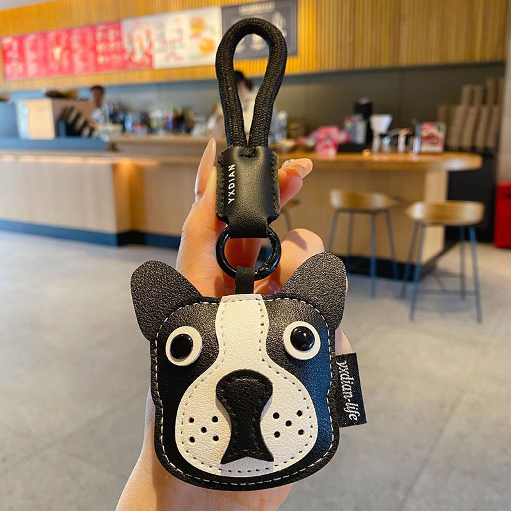 Bulldog leather dog keychain charm